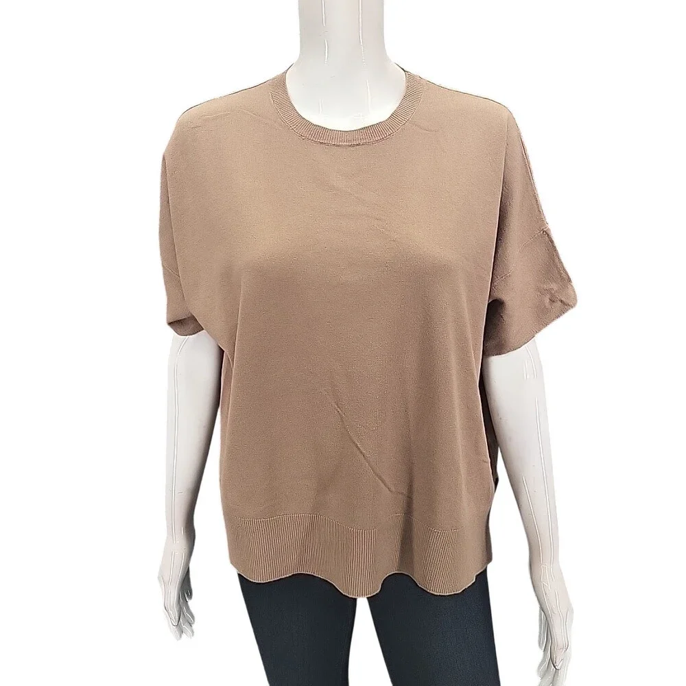 Splendid Taupe Boxy Short Sleeve Knit Top